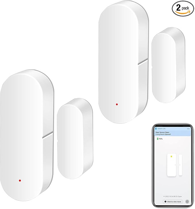 WiFi Door Sensor: Smart Door Open/Closed Detectors, Wireless Window Sensor with App Notification Alert, Contact Sensor for Home Security, Compatible with Alexa Google Assistant (2pack)