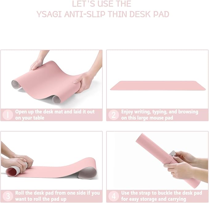 YSAGi Non-Slip Leather Desk Pad Blotter, Waterproof Laptop Computer Desk Keyboard Mat, Table Protector Mat, Large Mouse Pad for Office/Work/Home/Decor(Pink, 31.5" x 15.7")