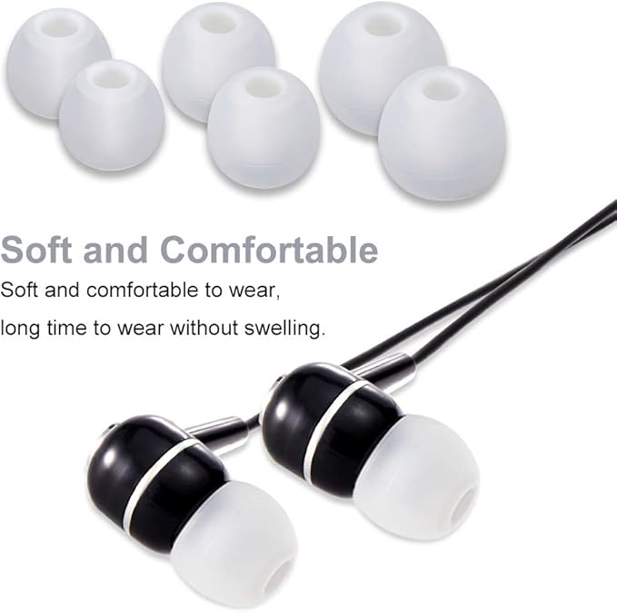 Earbud Tips Soft Silicone Earbuds Replacement Tips Fit for in-Ear Headphones(Inner Hole from 3.8mm - 4.0mm Earphones) 9 Pairs S/M/L,White