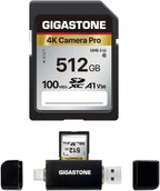 [5-Yrs Free Data Recovery] GIGASTONE 512GB SD Card with USB Type C Card Reader, 4K Camera Pro, A1 V30 U3 SDXC Memory Card Compatible with Canon Digital Camera, with 1 Mini case