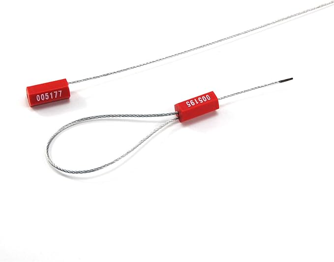 Pull-Tite Steel Security Cable Wire Seals Numbered Anti-Tamper Security Tags (Red, Pack of 50pcs)
