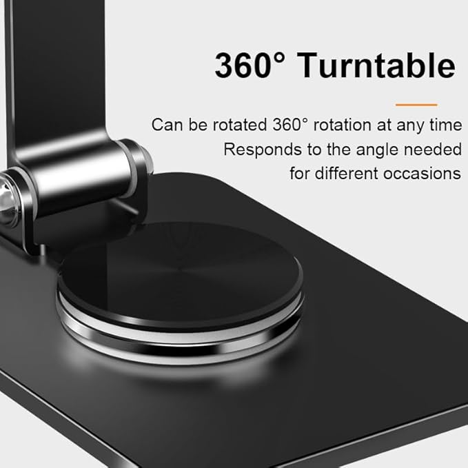 Adjustable Phone Stand with 360 Rotating Base Portable Foldable Carbon Steel Material Desktop Cellphone Stand Fits All Smart Phones-Black