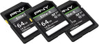 PNY 64GB Elite-X Class 10 U3 V30 SDXC Flash Memory Card - 100MB/s, Class 10, U3, V30, 4K UHD, Full HD, UHS-I, Full Size (Pack of 3)