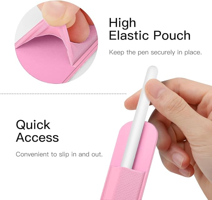 MoKo Pencil Holder Sticker Fit Apple Pencil Pro, Apple Pencil (USB-C), Apple Pencil 1st/2nd Generation, Elastic Pencil Pocket Pouch Adhesive Sleeve Attached to iPad Case for Stylus Pens, Flowers Pink