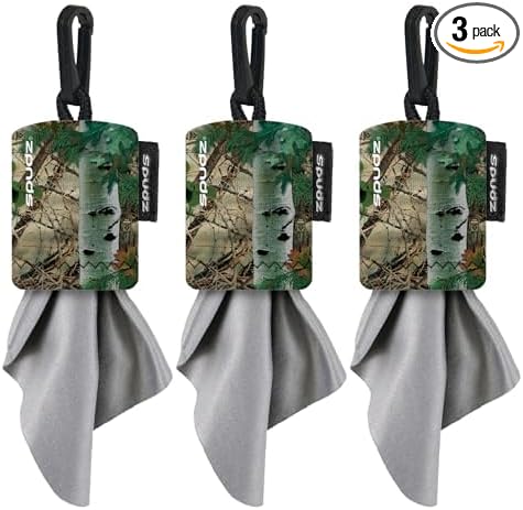 SPUDZ Classic Microfiber Lens Cleaner – Clip-On Pouch, Washable – for Binoculars, Scopes, Glasses, Screens | Alpine Mountain Camo, 6 x 6 Inch (3-Pack)