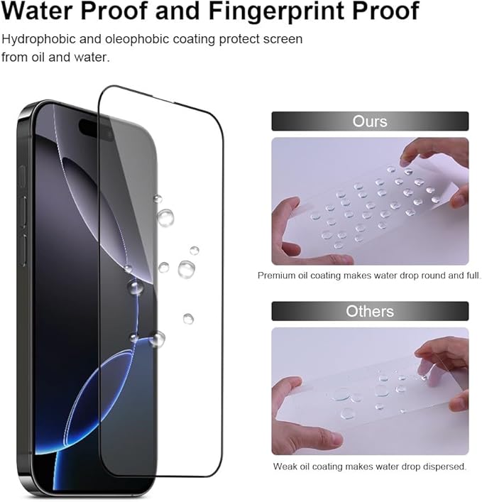 2 pack Full 9H+ 12 FT Military Grade Glass Screen Protector for iPhone 16 Pro + 2 pack Camera Lens Protector with easy Installation Frame Case Friendly 9H+ Hardness HD Clear Anti-Scratch Glass Full Edge Coverage 6.3" 16Pro