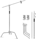 Heavy Duty C Stand with Boom Arm, Stainless Steel Heavy Duty Photography Light Stand, Adjustable Height 4.9ft-10.8ft, with 4.1ft Holding Arm, for Reflector, Umbrella, Softbox, Monolight