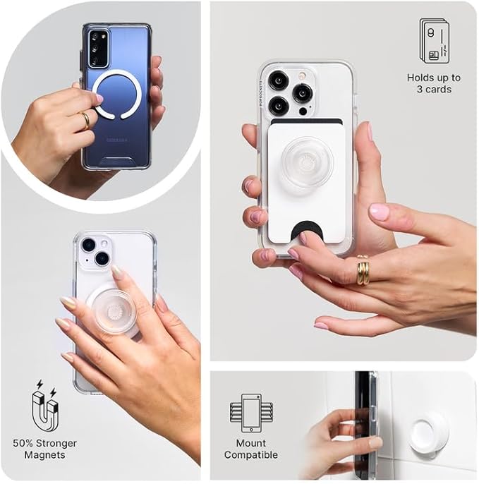 PopSockets Phone Grip for MagSafe with Kickstand, Magnetic Stand, Swappable Top, Secure Hold for iPhone MagSafe Cases, Phone & Tablet Grip - Triangle Knurl Olive