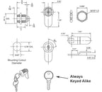 Cabinet Cam Lock - 5/8" Pack of 4 Cabinet Locks with Keys for RVs, Drawer Lock Including 4 Cylinder Round Face Tool Box Locks, 4 Straight & 4 Offset Cams, 4 Alike Keys with Bonus Key Chain