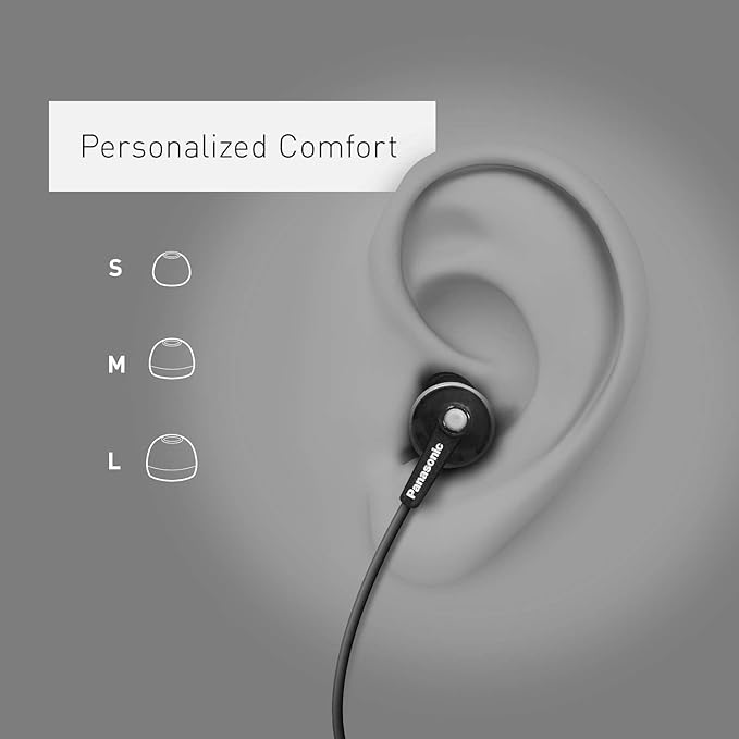 Panasonic ErgoFit Wired Earbuds with Microphone, 3.5mm Jack Headphones with Mic and Call Controller, Ergonomic Custom-Fit Earpieces (S/M/L), for Phones and Laptops - RP-TCM125-AA (Metallic Blue)