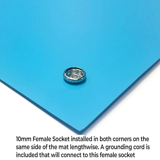 RubberStat Dual Layer ESD Compliant Workstation Rubber Table Mat Kit, Soldering, Cell Phone Repair, with Wrist Strap Set and Ground Cord - 36"x16" Blue
