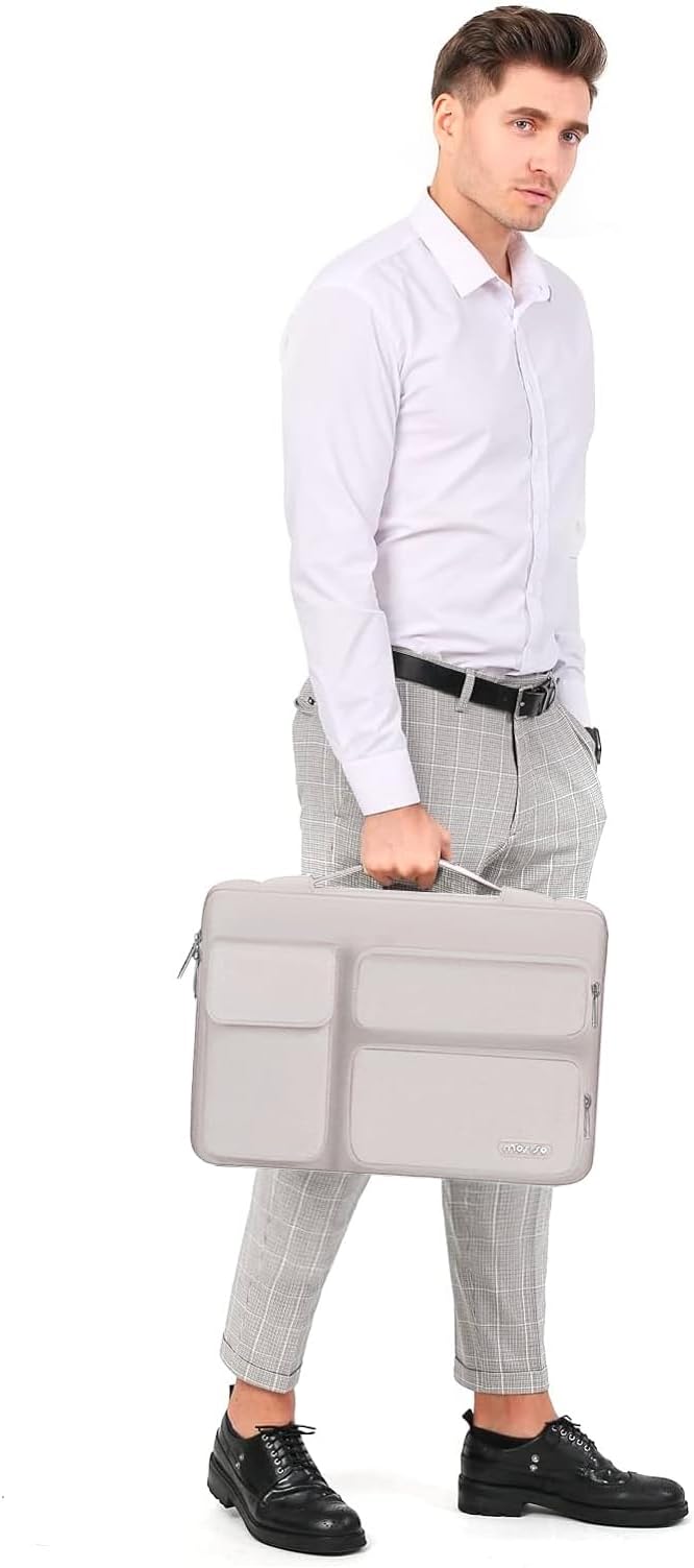 MOSISO 360 Protective Laptop Case 13.3 inch, 13-13.3 inch Laptop Sleeve Compatible with MacBook Air/Pro 13 / Pro 14, HP Dell ASUS Lenovo, Side Open Bag with 2 Raised&1 Flapover Pockets, Stone Gray