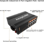 8 Port Industrial PoE Switch Unmanaged, Gigabit PoE Switch with 8 PoE+ Ports @245w, 1 SFP Slot, DIN Rail Hardened Network Switch, IP40