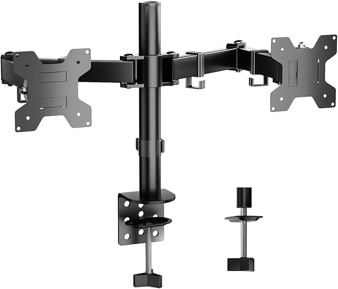 Simple Trending Dual Monitor Stand, Monitor Arm, Heavy Duty Adjustable Monitor Desk Mount for 2 Screens up to 27 Inches, Black