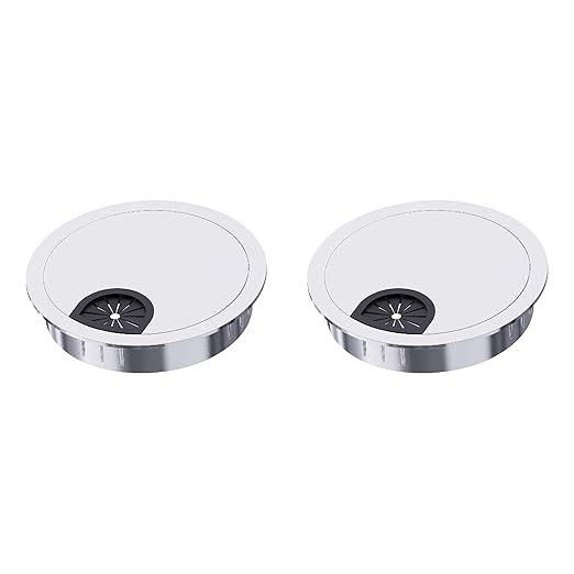 2 Pack Desk Grommet 2-1/8 Inch 53mm, Zinc Alloy Computer Desk Wire Hole Cover, Office Desktop Cord Cable Hole Metal Ring, Bright Silver
