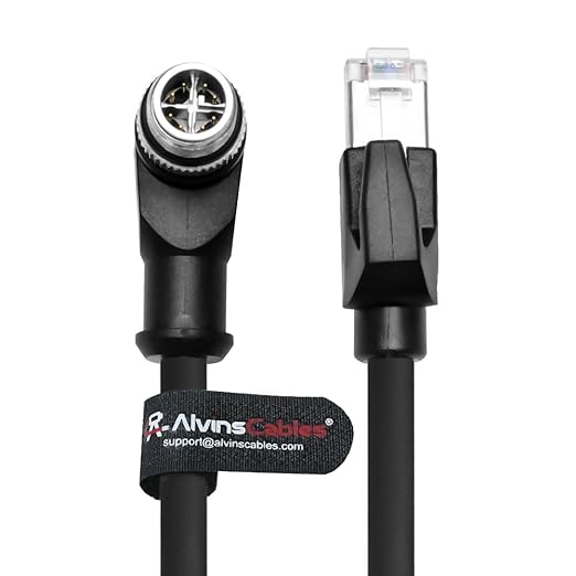 Alvin's Cables M12 X-Code 8 Pin Male to RJ45 Ethernet Cable for Cognex Keyence Camera, High-Flex Cat6a Cable for Industrial Automation, Fieldbus Module, Robotics, Right Angle 32.8ft/10m