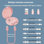 Multi USB C Adapter Kit, Charging Cable Case USB C to Type C/Micro/USB A Converter Contains Card Storage,Phone Holder, Tray Eject Pin for Traveling(Pink)