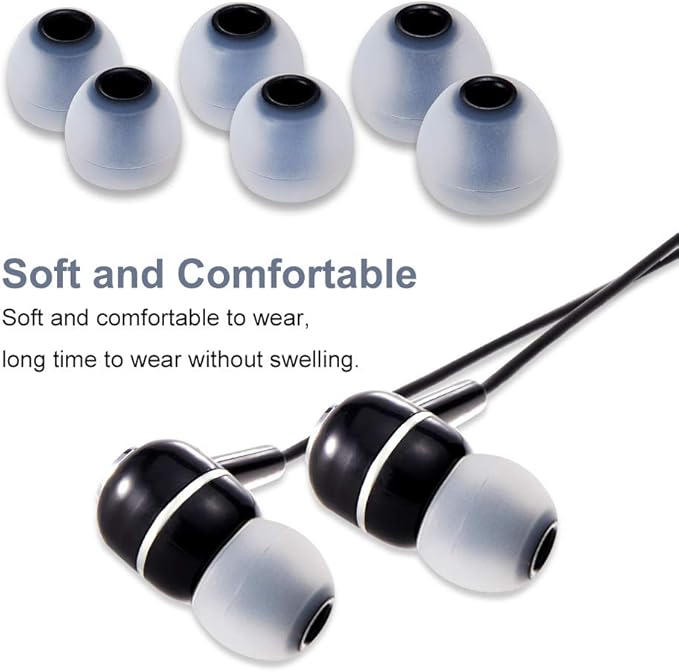 Earbud Tips Soft Silicone Earbuds Replacement Tips Fit for in-Ear Headphones(Inner Hole from 3.8mm - 4.0mm Earphones) 9 Pairs S/M/L,Gray/Black