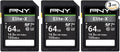 PNY 64GB Elite-X Class 10 U3 V30 SDXC Flash Memory Card - 100MB/s, Class 10, U3, V30, 4K UHD, Full HD, UHS-I, Full Size (Pack of 3)
