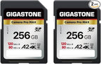 [5-Yrs Free Data Recovery] GIGASTONE 256GB 2-Pack SD Card, 4K Camera Pro MAX, A2 4K SDXC Memory Card High Speed 4K UHD Video Compatible with Canon Kodak Digital Camera, with 2 Mini case