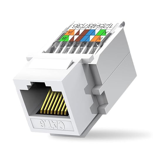 50-Pack Cat6 Tool-Less RJ45 Keystone Jack, No Punch-Down Tool Required Module Coupler, White