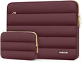 MOSISO 15-15.6 inch Laptop Case, 16 inch Puffy Laptop Sleeve Compatible with MacBook Pro 16, HP Dell ASUS Acer Toshiba Lenovo Notebook Computer, Polyester Horizontal Bag with Small Case, Wine Red
