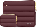 MOSISO 15-15.6 inch Laptop Case, 16 inch Puffy Laptop Sleeve Compatible with MacBook Pro 16, HP Dell ASUS Acer Toshiba Lenovo Notebook Computer, Polyester Horizontal Bag with Small Case, Wine Red