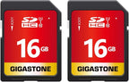 Gigastone 16GB SDHC Memory Card, 2 Pack Premium Series, Transfer Speed Up to 80MB/s for Photos, Videos, Music, Files, Camcorder, Camera, PC, Class 10 U1 UHS-I