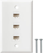 Ethernet Wall Plate, 3 Port Cat6 RJ45 Keystone Inline Coupler Wall Plate for Cat7/6/5/5e Ethernet Devices - White