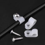 Hicarer 50 Pack R-Type Cable Clip Wire Clamp, Nylon Screw Mounting Cord Fastener Clips with 50 Pack Screws for Wire Management (White,1/2 Inch)