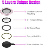 AGVEE 3+3 6 Pack for iPhone 13 6.1 inch / 13 Mini 5.4 inch Camera Lens Cover Protector, Bling Diamond & Bling Glitter Metal Ring 9H Tempered HD Glass Camera Cover Protector Film, Bling-Pink
