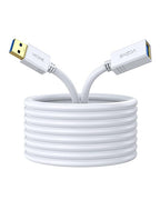 VCZHS Tech USB Extension Cable White 10ft, USB 3.0 Extender for High-Speed Data Transfer & Fast Charging, Durable & Flexible for Mouse, Keyboard, Printer, Flash Drive, Webcam, and More