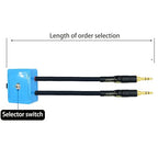20ft Sound Channel swicher 1/8" aux Input 3.5mm Female to 2X 3.5 Output Switch Selector 2 in 1 Out R/L Stereo Audio 1 in 2 Out Stereo Audio Splitter with Phone pc Player