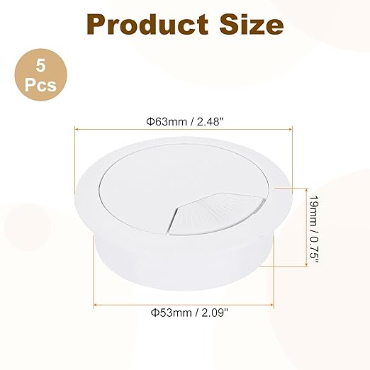 uxcell 5 Pcs 53mm (2.09 Inch) Desk Grommet, Plastic Cable Hole Cover, Wire Cord Cable Organizer for Home Office Computer Desk Cabinet, White