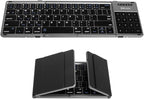 DeLUX Foldable Keyboard with Touchpad and Numeric Keypad, 2.4G Wireless and Bluetooth, Rechargeable Portable Travel Folding Keyboard with PU Leather, for iOS Android Windows Tablet (KF18)
