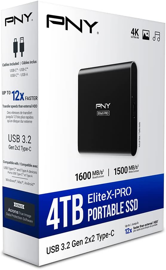 PNY EliteX-PRO 4TB USB 3.2 Gen 2x2 Type-C Portable Solid State Drive (SSD) – (PSD0CS2260-4TB-RB)