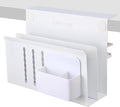 LUKETURE Laptop Holder, Steel Desk Side Storage, No Drill Standing Desk Accessories, Clamp on Laptop Mount with Pen Holder, Fits Flat Edge Tables 0.3" to 2.8" (White, L(2 Tier))