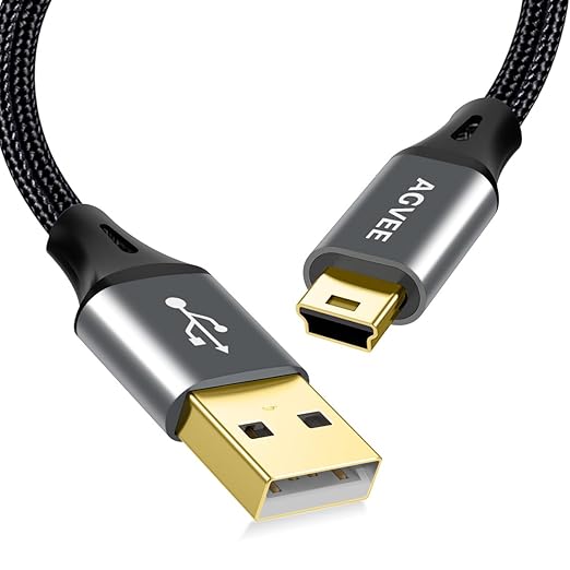 AGVEE 3.3ft Mini USB Cable, Braided Durable USB-A to Mini-B Charger Charging Cord for TI-84, Garmin GPS, Go-Pro Hero 4 3 2 HD, PS3 Controller, Canon Camera, Blue Yeti Microphone, Dark Gray