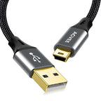 AGVEE 2 Pack 1ft Mini USB Cable, Braided Durable USB-A to Mini-B Charger Charging Cord for TI-84, Garmin GPS, Go-Pro Hero 4 3 2 HD, PS3 Controller, Canon Camera, Blue Yeti Microphone, Dark Gray