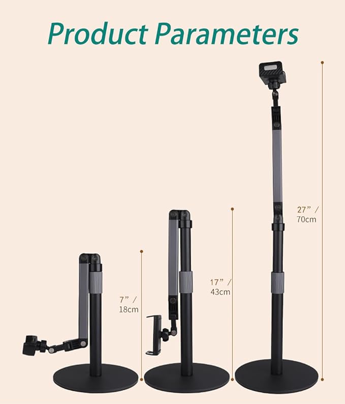 Heavy Duty Overhead Phone Stand for Desk Video Recording for iPhone Holder, with Extension Arm, 360° Swivel, for Filming, Meeting, Cooking, Painting and Crafting