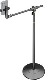 NEEWER BASICS Phone Floor Stand with Horizontal Extension Arm, Adjustable Bed Phone Holder Clamp Mount Compatible with iPhone 16 15 Pro Max Plus Samsung for Video Recording, Weighted Metal Base, ST009
