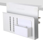 LUKETURE Laptop Holder, Steel Desk Side Storage, No Drill Standing Desk Accessories, Clamp on Laptop Mount with Pen Holder, Fits Flat Edge Tables 0.3" to 2.8" (White, M(1 Tier))