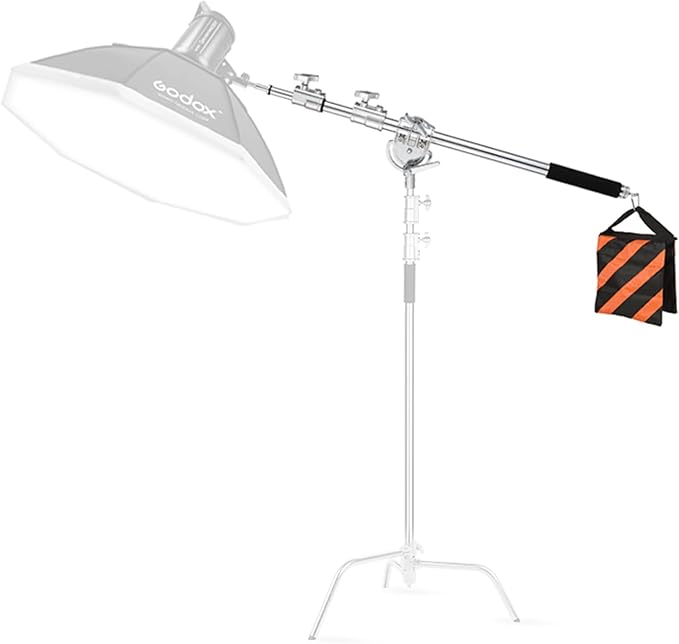 Heavy Duty Extension Boom Arm Bar for Photography C Stand and Light Stand,Adjustable 3.6-8.2ft Crossbar Holding Arm with Sand Bag for Softbox,Studio Strobe,Monolight,LED Video Light,Reflector ect.