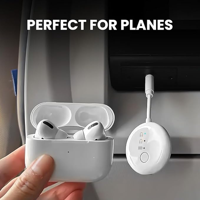 Avantree SoundJet R1 – Airplane Bluetooth Adapter for Headphones & AirPods, aptX Adaptive, Qualcomm Chipset, 20H Battery, Wireless Audio Transmitter for in-Flight Travel Essentials - White