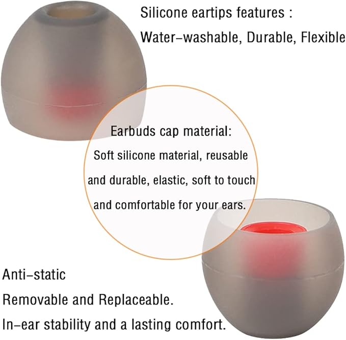 Replacement Earbud Tips Silicone Ear Tips for in- Ear Headphones Eartips Tips (Inner Hole from 3.8mm-5.5mm Earphones) Earbud Replacement Tips Earbuds Cap 18 Pairs S M L