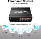 8 Port Industrial PoE Switch Unmanaged, Gigabit PoE Switch with 8 PoE+ Ports @245w, 1 SFP Slot, DIN Rail Hardened Network Switch, IP40