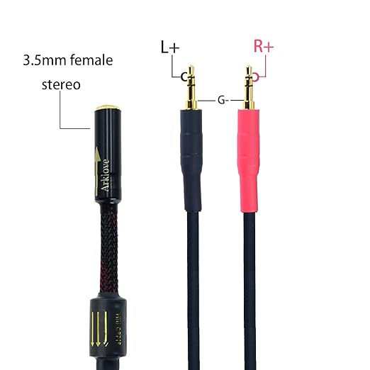 Arklove 2ft Shielded 1/8" aux Input 3.5mm Female to 2X 3.5 Output Splitter Stereo Audio Video Cable Out 3.5 Male to Two 3.5 Male in Dual Speaker Cord 24k Gold Plated