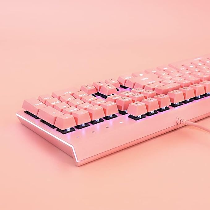 i-rocks K75M Illuminated Mechanical Keyboard, 104 Keys, with Cherry MX Switches, Backlit LED Light and Shortcut Keys - Programmable Light & Macro Recorder (Cherry MX Blue Switch, Pink)