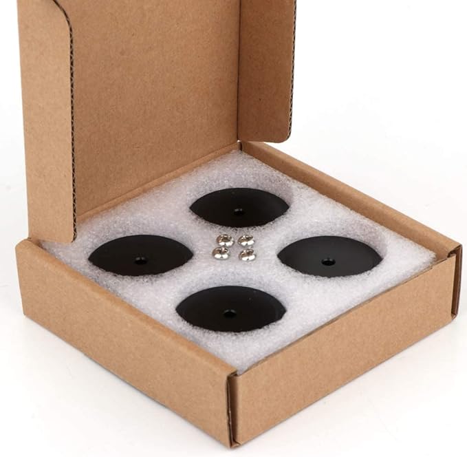 Monosaudio 4Pcs 40x20mm Speaker Isolation Feet Single-sided 3M Adhesives Speaker Spike Pads with Non-Slip Rubber Rings for Audio,Speakers, Subwoofers, Home Theater, Turntable DAC Feet Pad(Black Color)