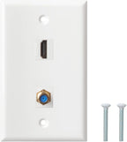 HDMI Wall Plate, 1 Port 4K HDMI Keystone to Female, 1 Port F Type Connector Coax Keystone to Female Wall Plate-White